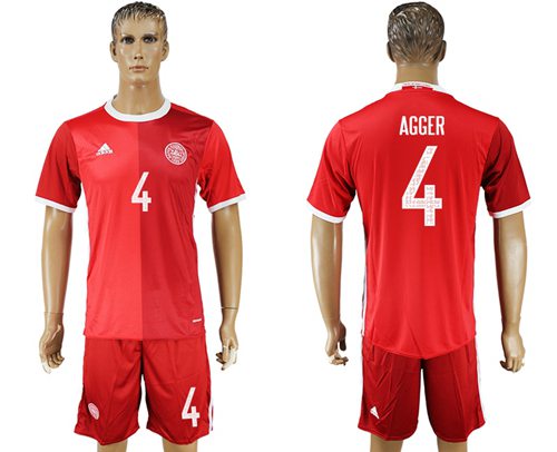 Danmark #4 Agger Red Home Soccer Country Jersey - Click Image to Close